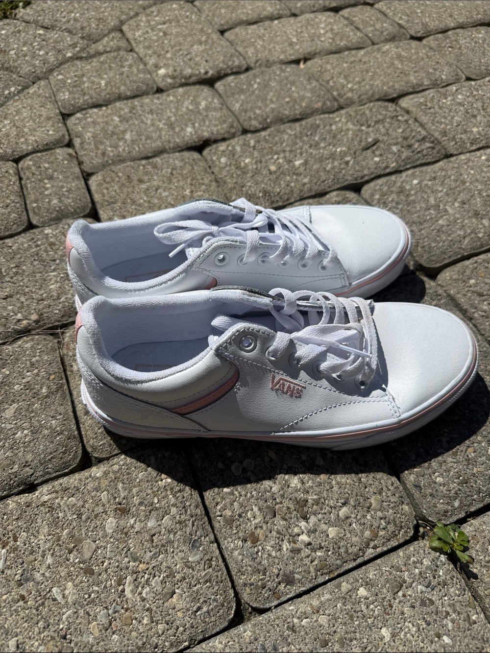 Vans White Sneakers with Pink Trim